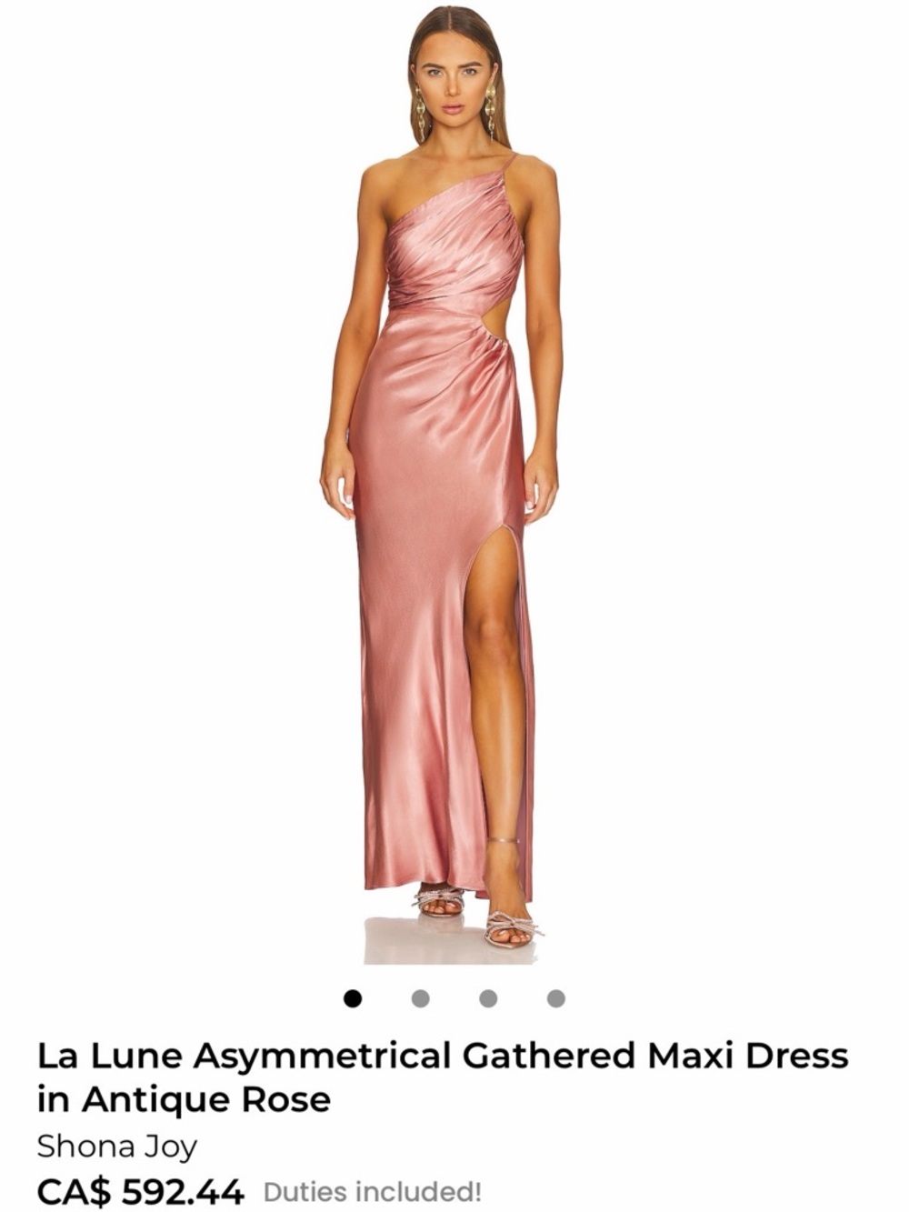 Shona Joy One-Shoulder Asymmetrical Satin Maxi Dress in Antique Rose